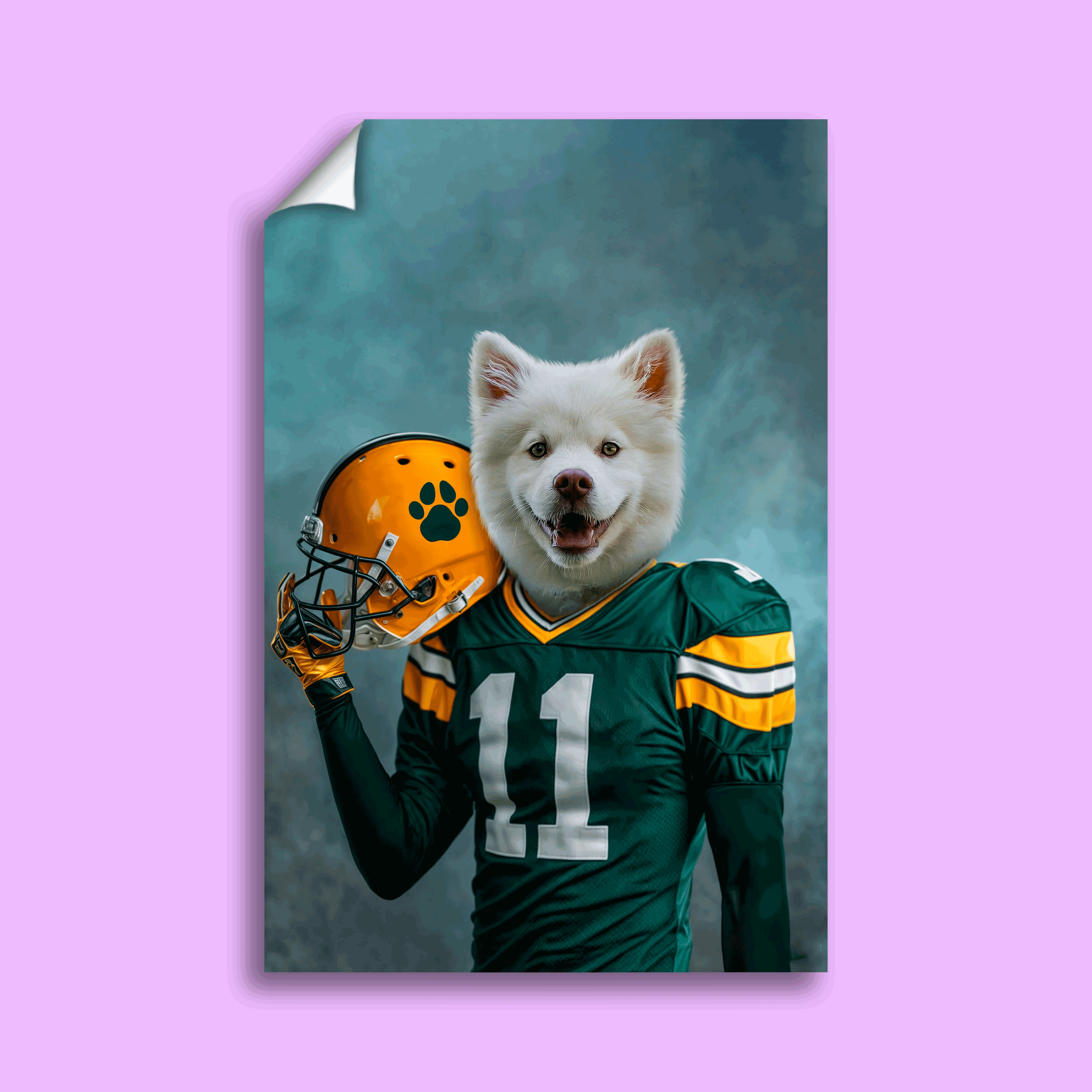 Football Star Samoyed Custom Pet Portrait | Personalized Pet Football Art